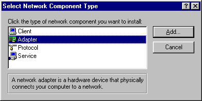Network Component Type Window