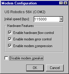 Modem Configuration Window